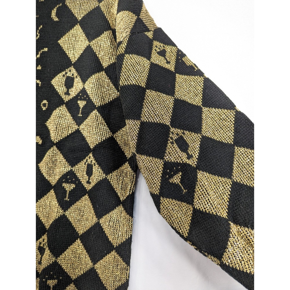 Justin Allen Vintage Black Gold Champagne Harlequin Metallic Knit Sweater USA - Picture 9 of 12